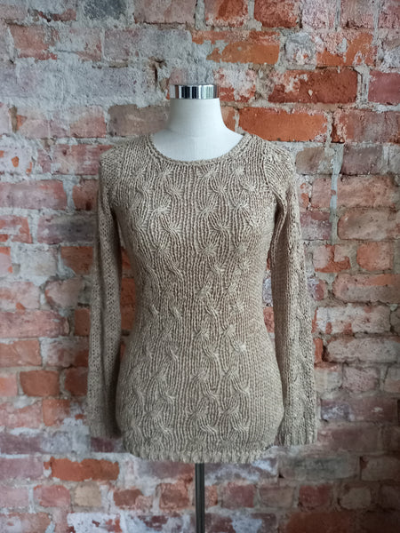 JENNI BUTTON caramel rope knit jersey