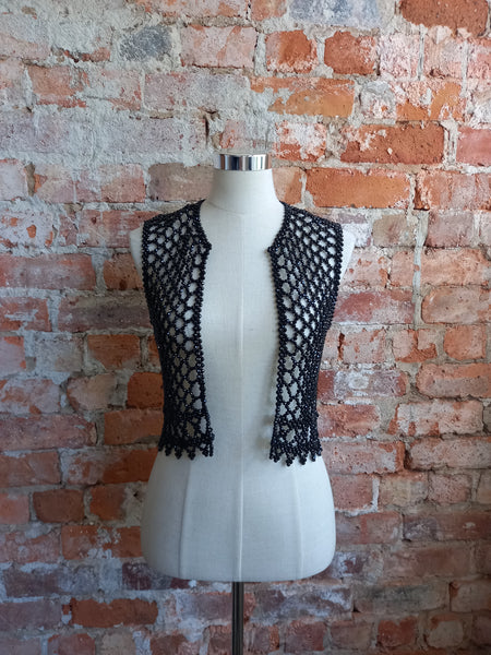 VINTAGE black beaded crop gilet