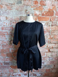 STUDIO W black satin belted blouse