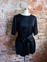 STUDIO W black satin belted blouse