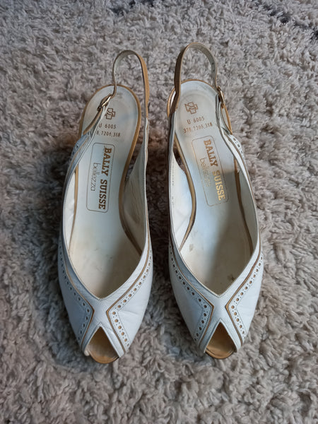 Vintage Bally white and beige sling backs