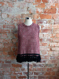 ZARA red tweed tassel top