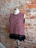 ZARA red tweed tassel top