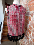 ZARA red tweed tassel top